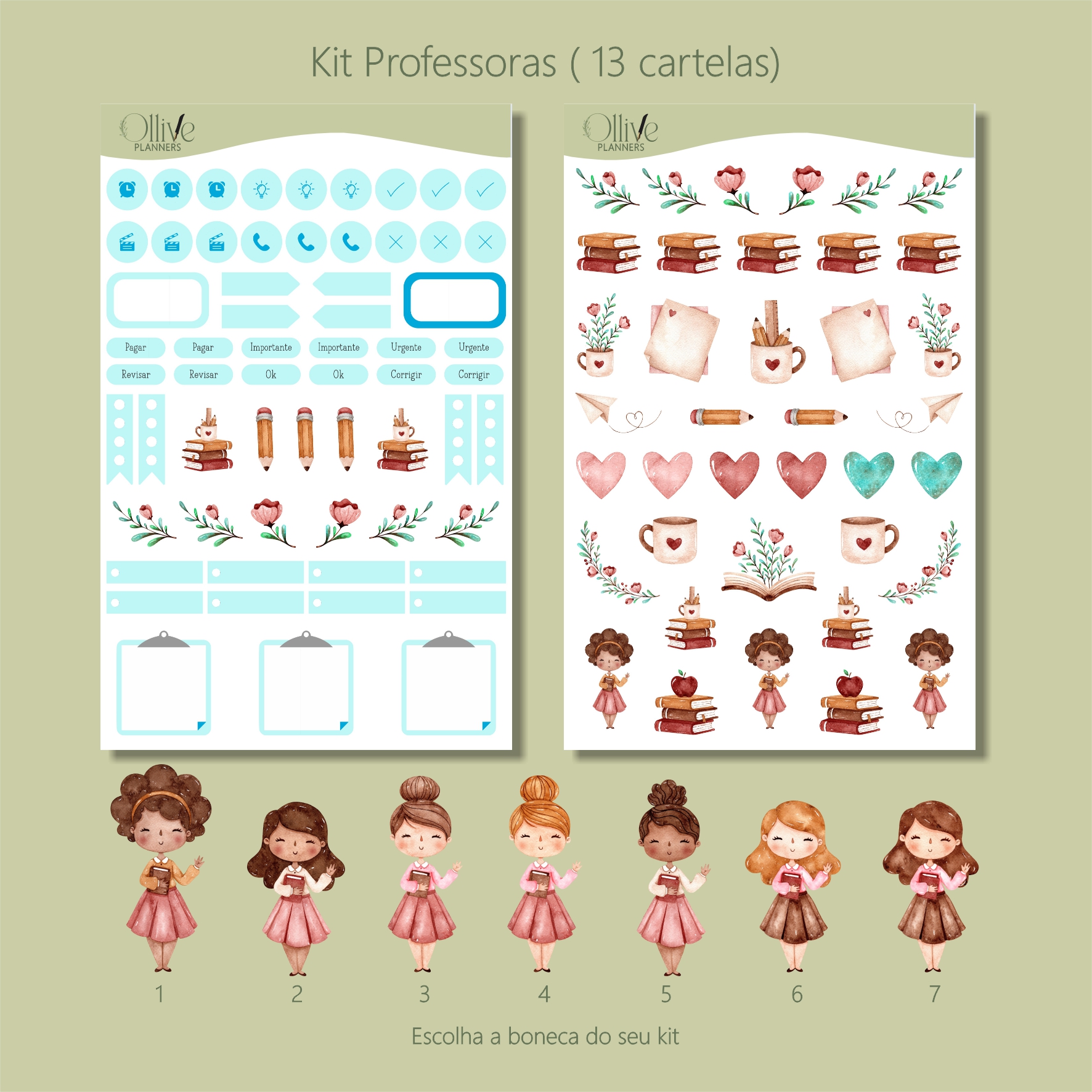 Coleção Professora - Kit (2 cartelas e 11 mini cartelas)